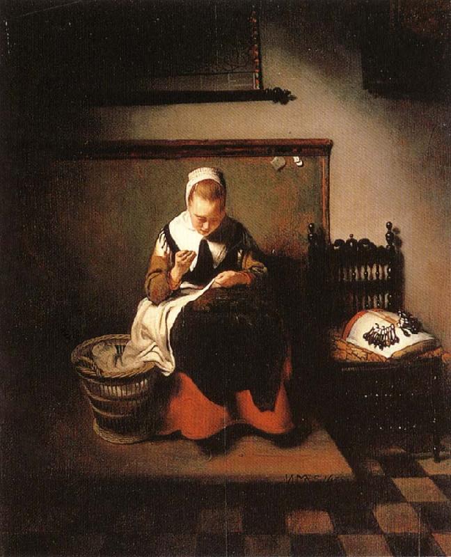 MAES, Nicolaes A Young Woman Sewing Germany oil painting art